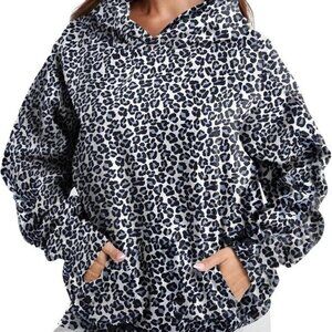 Women’s Medium Oversized Blue Cheetah Animal Print Hoodie Unbranded